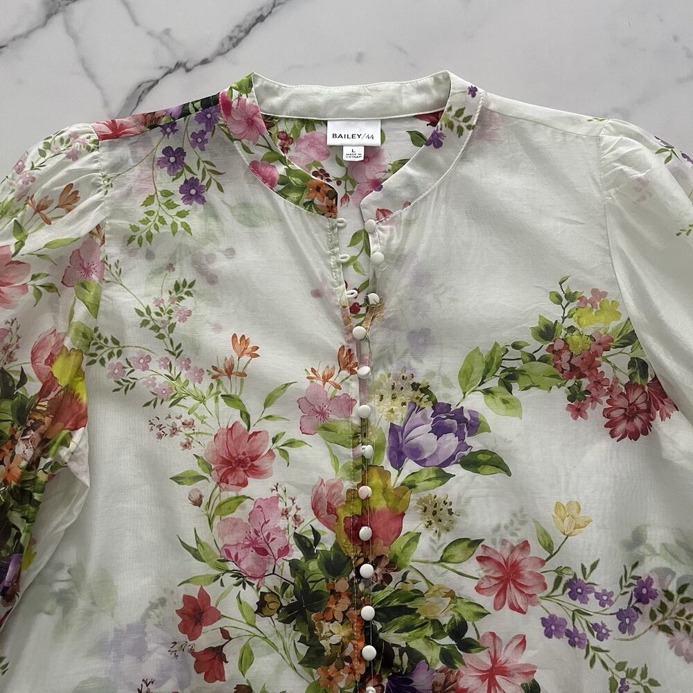 Bailey 44 Cream floral Blouse Romantic Prairie Cottage Core Sz Large Semi Sheer - Picture 5 of 11